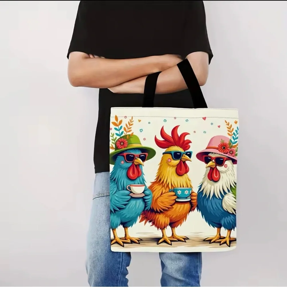 Fancy Chickens Drinking Tea Print Tote Bag